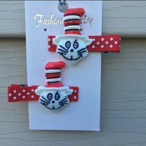 Red White Character Grosgrain Ribbon Girls Alligator Hair Clip Accessories